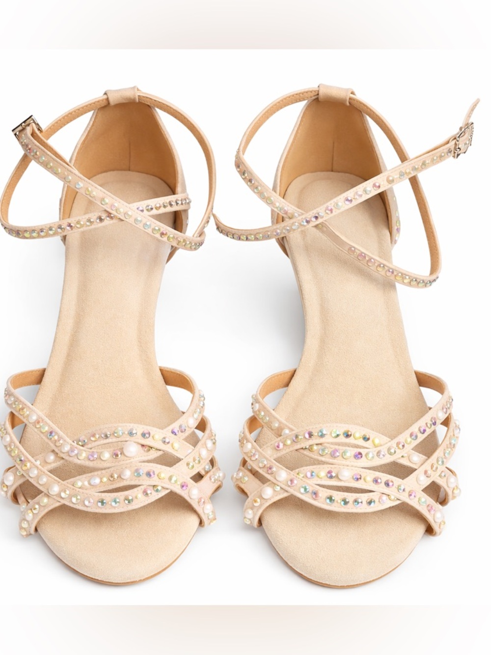 Sparkly Nude/Blush Rhinestone & Pearl Dance Heels Size EU 44 (U.S. 10) Formal